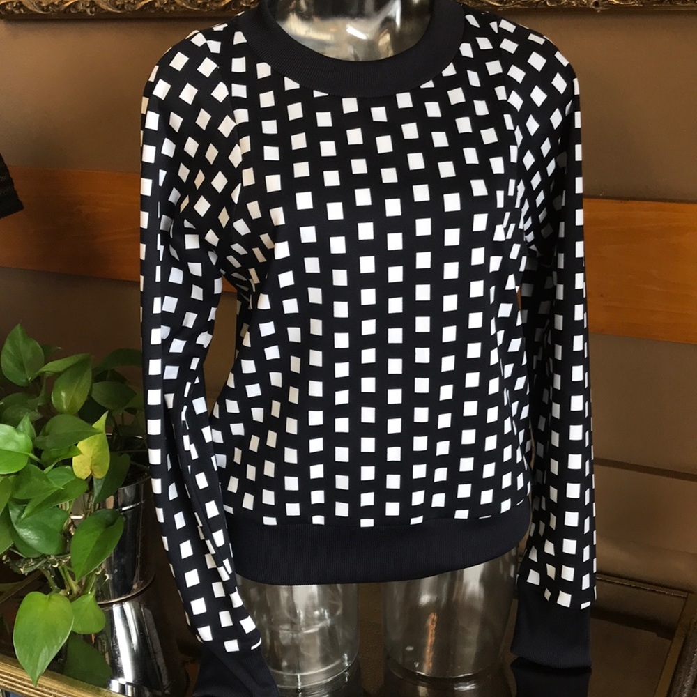 MICHEL KORS NAVY WHITE CHECKER BOARD POLY TOP